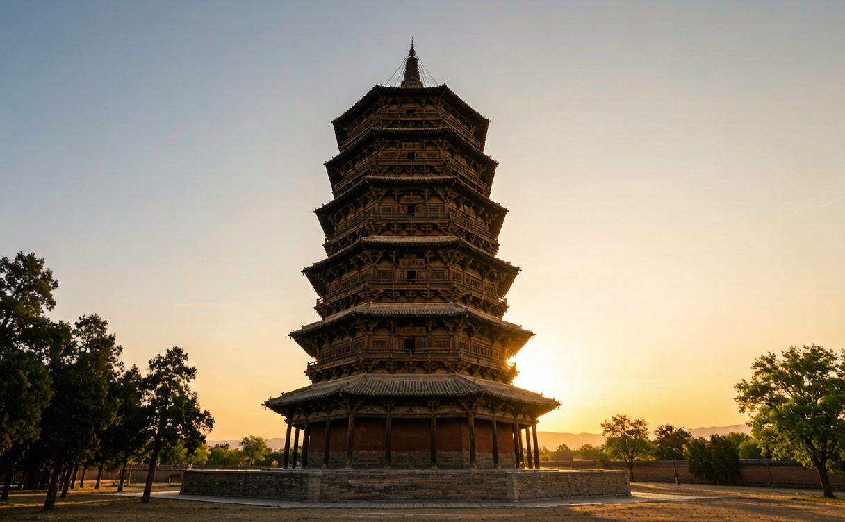 Yingxian Wooden Pagoda guide - Liao-dynasty dougong brackets on the pagoda eaves