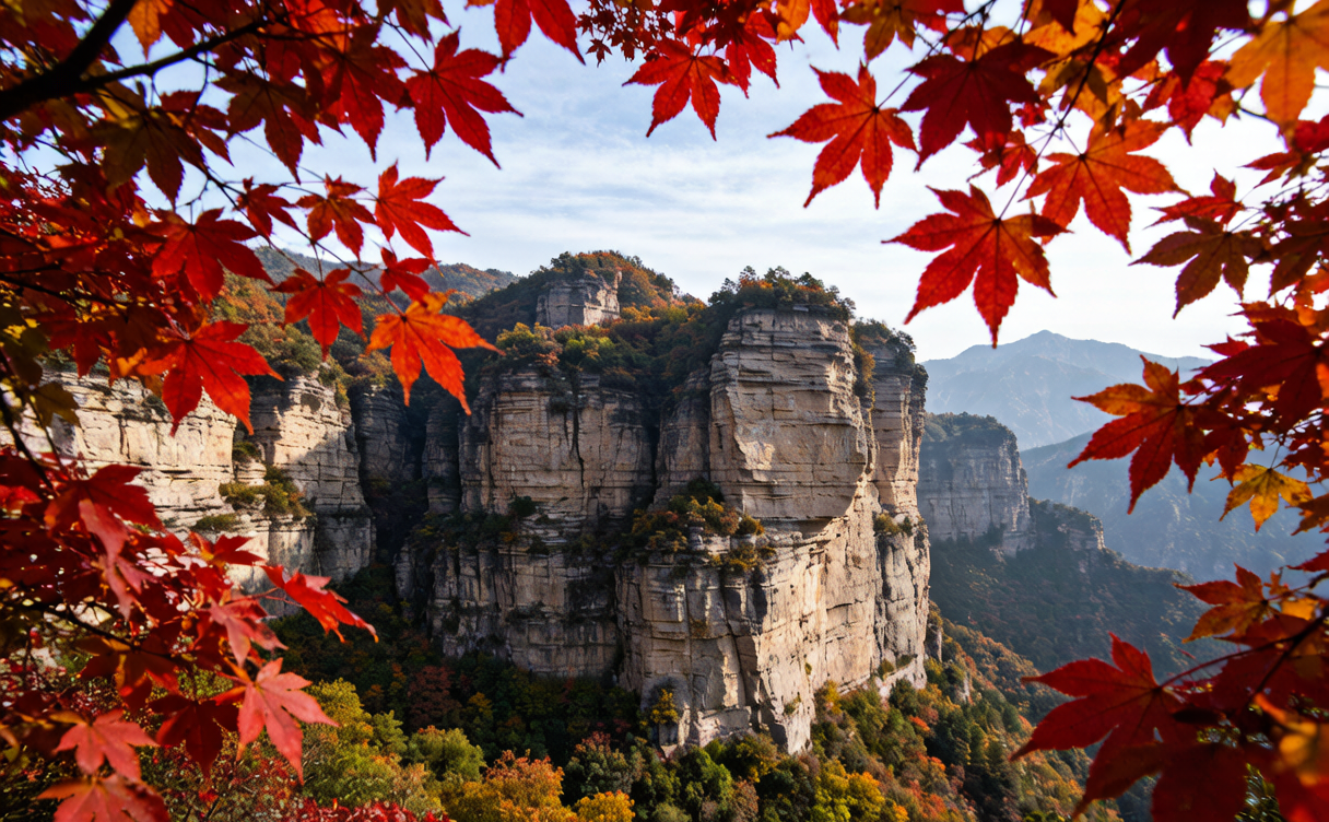 Yuntai Mountain travel guide - the 314-metre Yuntai Tianpu waterfall in autumn