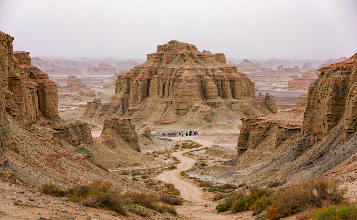 Tall reddish clay spires of the Zanda Earth Forest in Ngari, Tibet, China