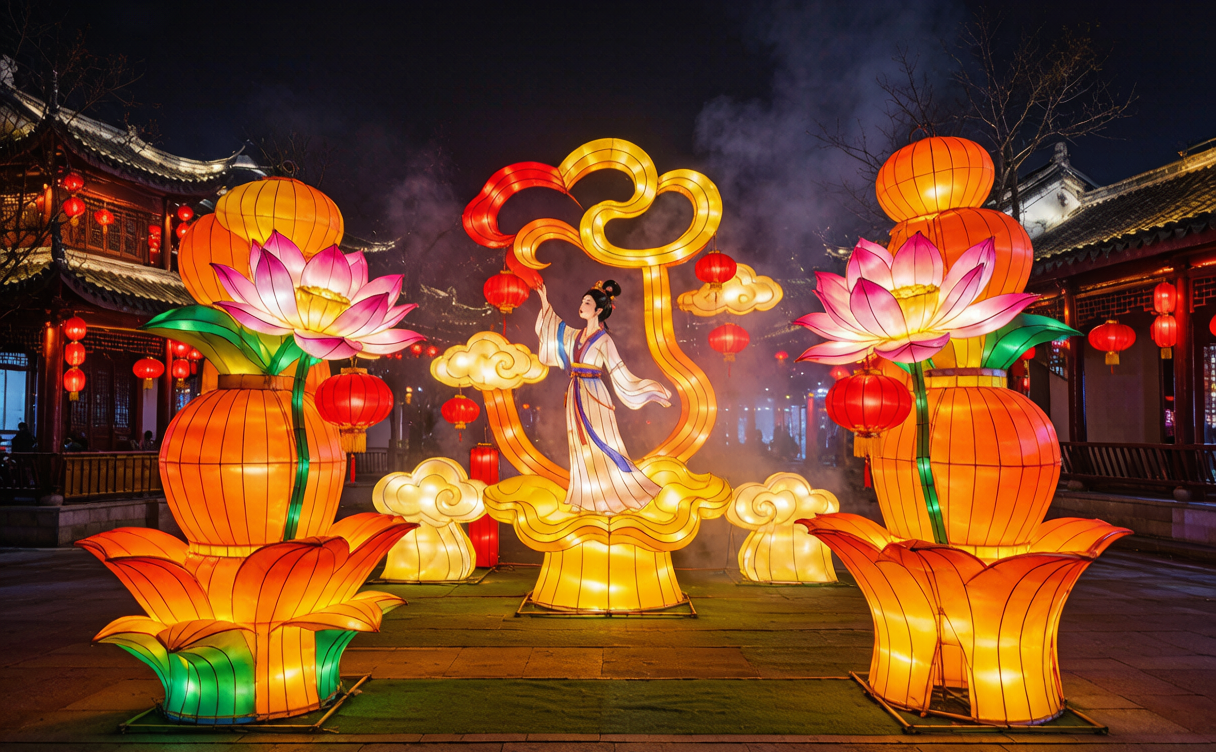 Zigong travel guide - giant illuminated dragon at the Zigong lantern festival at night