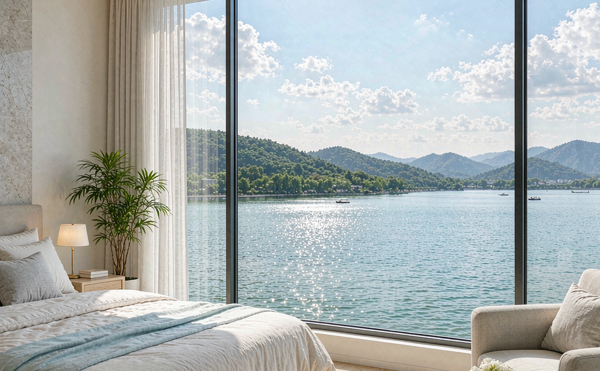 Lakeside resort balcony facing Taihu Lake in Wuxi