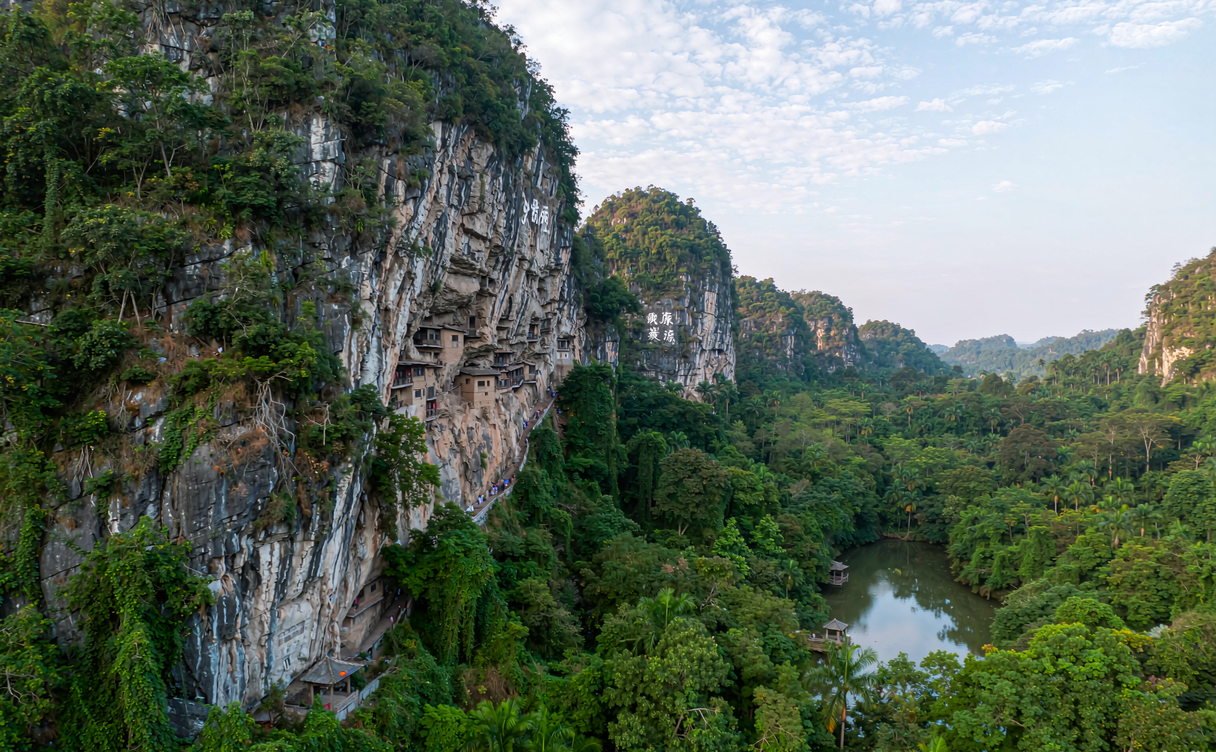 Red-ochre Neolithic cliff paintings on a rock face in Menglai Gorge, Cangyuan, Yunnan, China