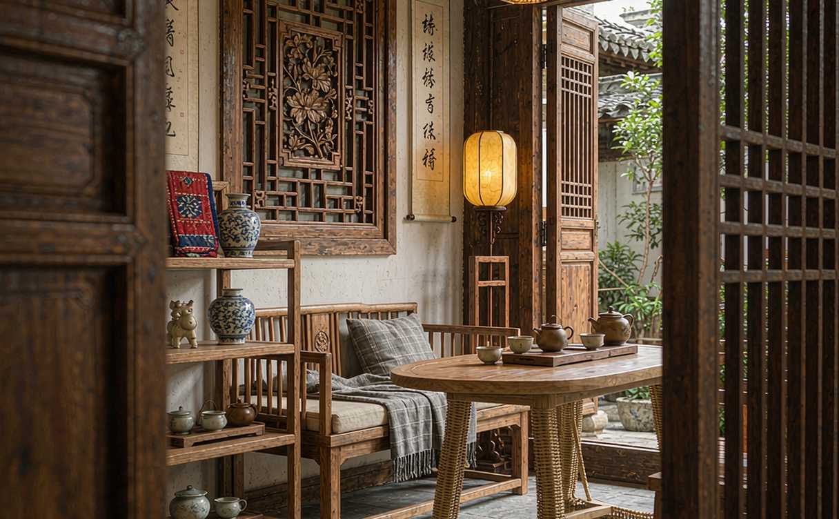 Courtyard decor of a Chinese heritage guesthouse