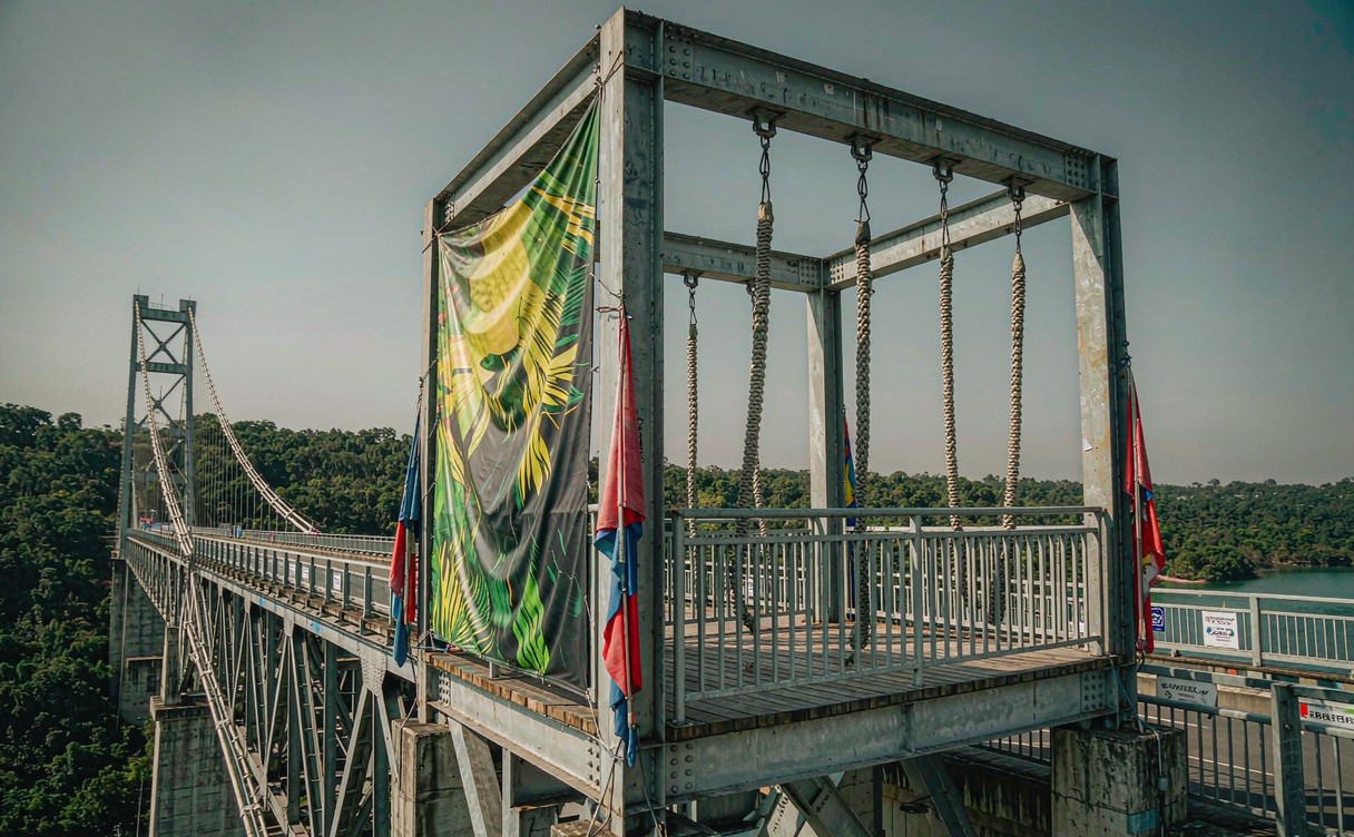 Bungee platform high above a city skyline in China