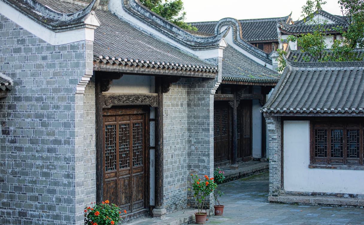 Preserved grey-brick revolutionary-era courtyard building in Ruijin