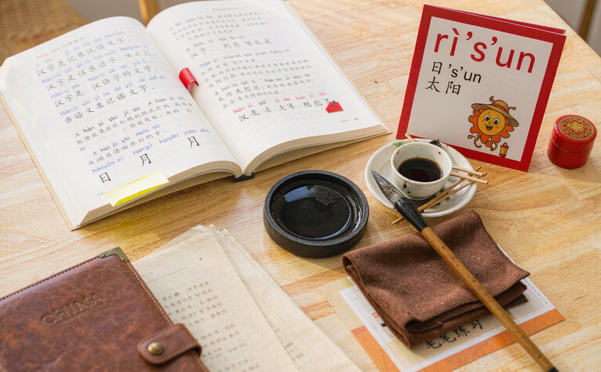 International students writing Chinese characters in a Beijing language classroom