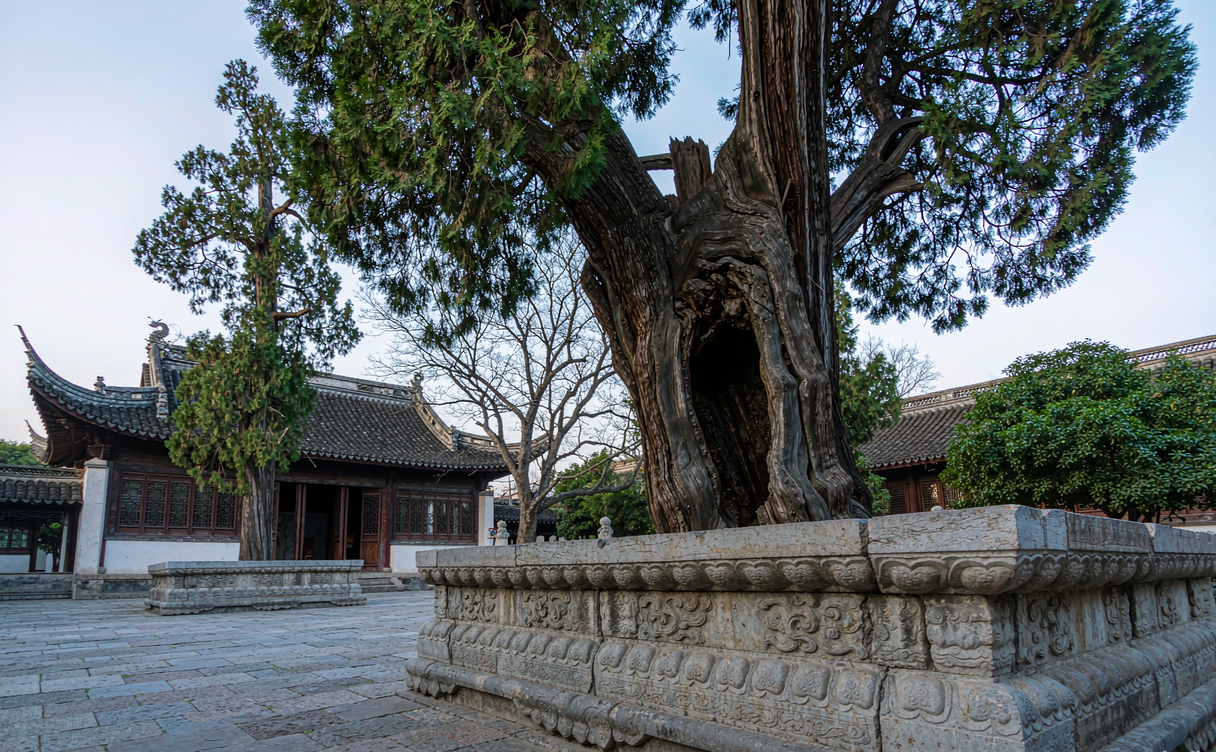 Confucian temple courtyard in Cicheng ancient town near Ningbo, Zhejiang, China