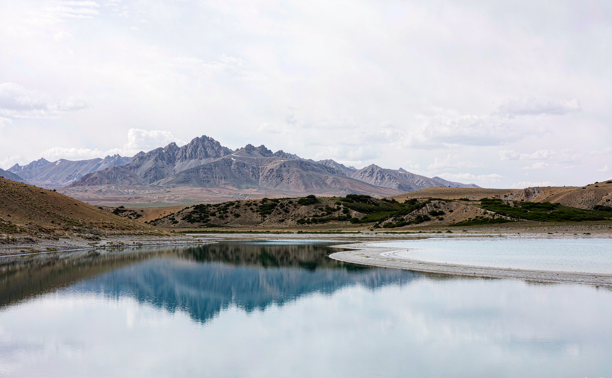 Tuosu Lake Delingha with Keke Lake mirror reflections on the Qinghai plateau