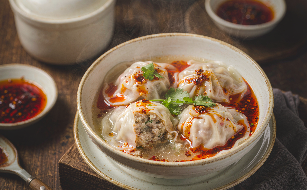 Night stall in Xi'an Muslim Quarter serving soup dumplings