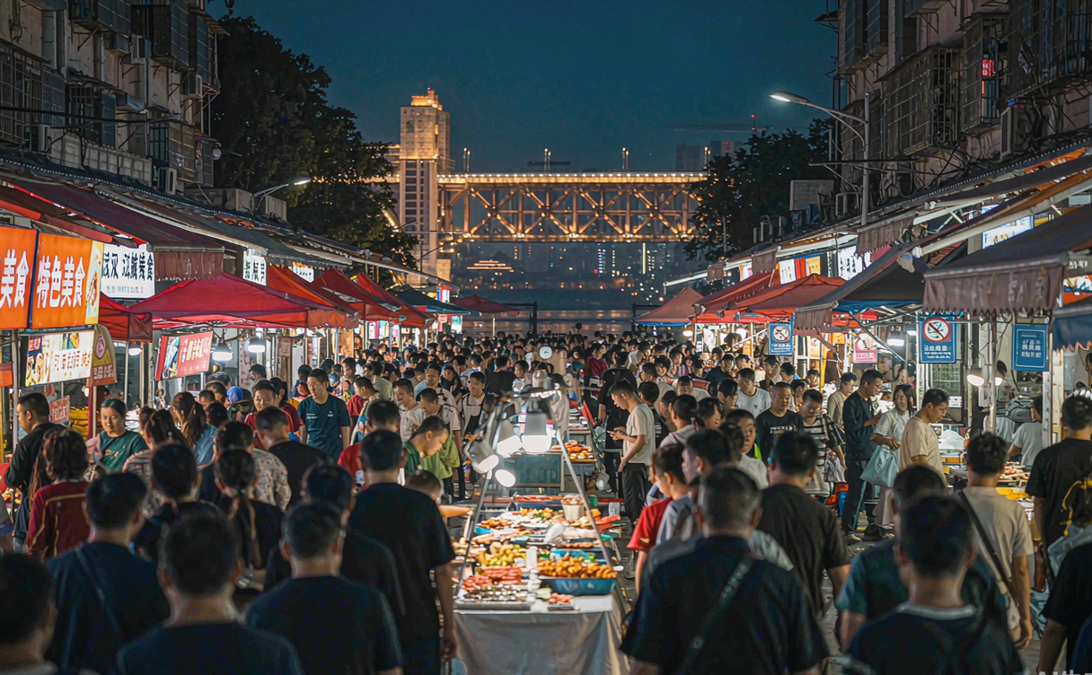 Night market along the Yangtze river in Ezhou Hubei China