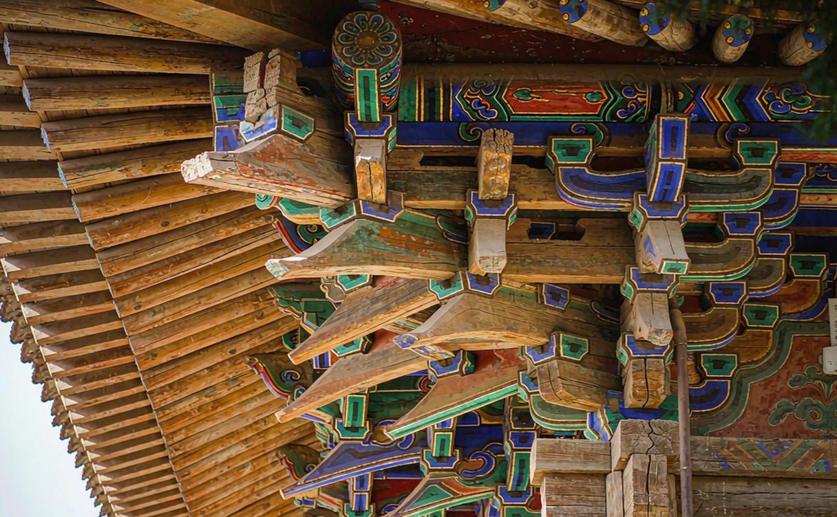 The Tang dynasty East Hall of Foguang Temple in Shanxi, China with a massive double-eave wooden roof
