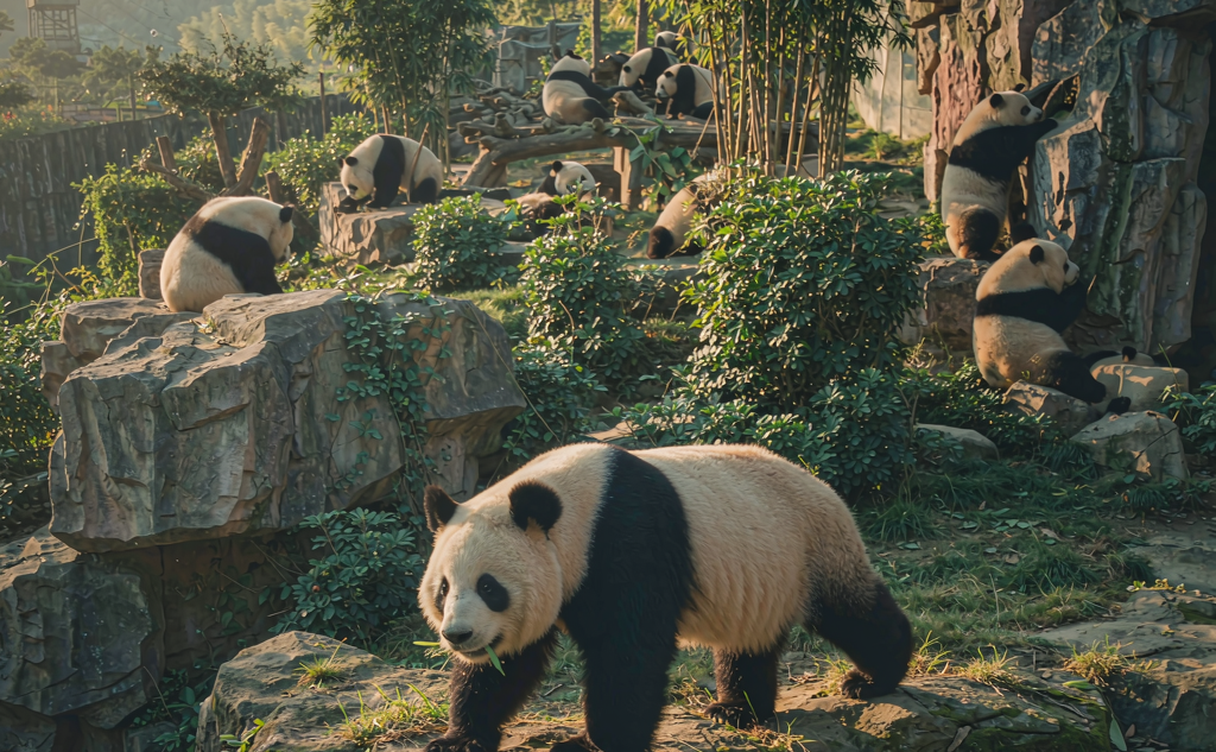 Foping panda base giant panda in enclosure