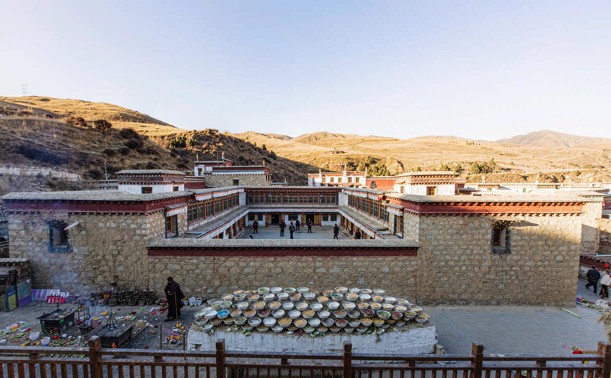 Ganden Monastery buildings on a ridge near Lhasa, Tibet, China