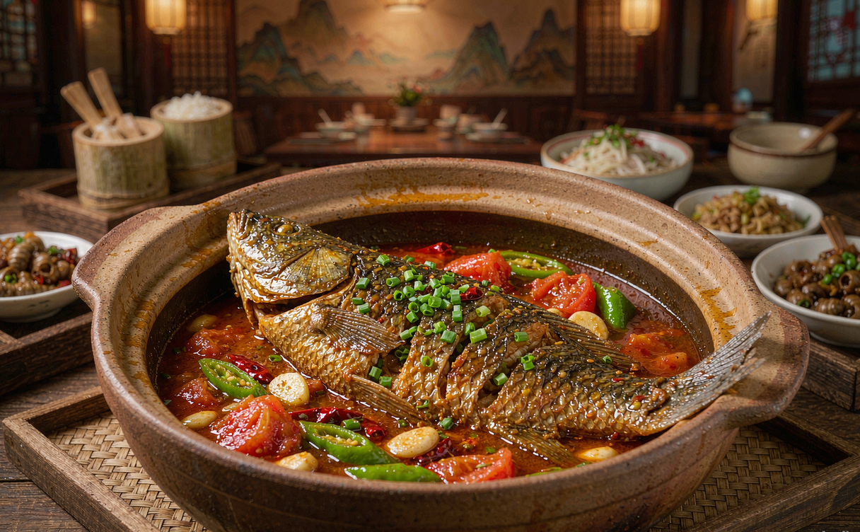 Guilin beer fish braised in beer with tomato and green pepper