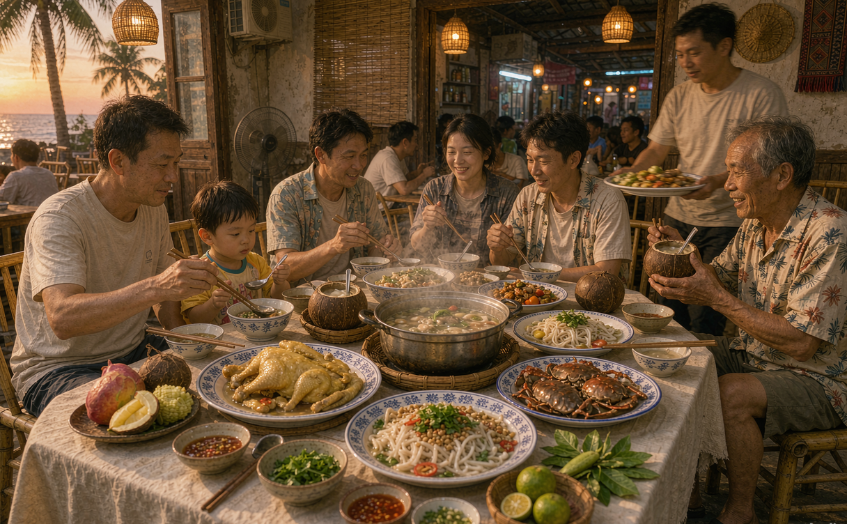 Dipping sauce bowl for coconut chicken hotpot in Hainan, China