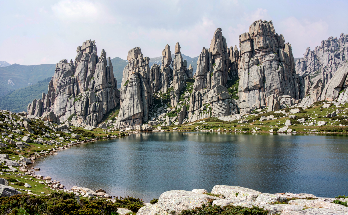 Haizi Mountain glacial stone forest and lake in Sichuan, China