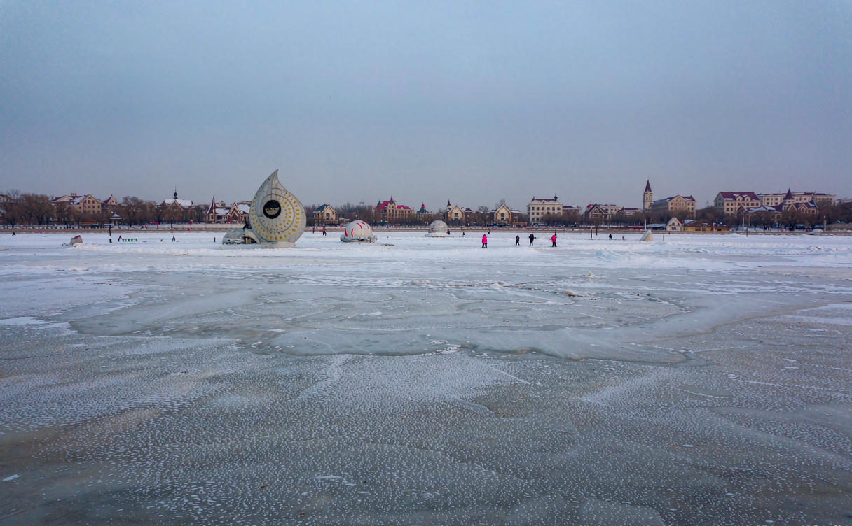 Harbin Central Street with European buildings and winter ice cream stand