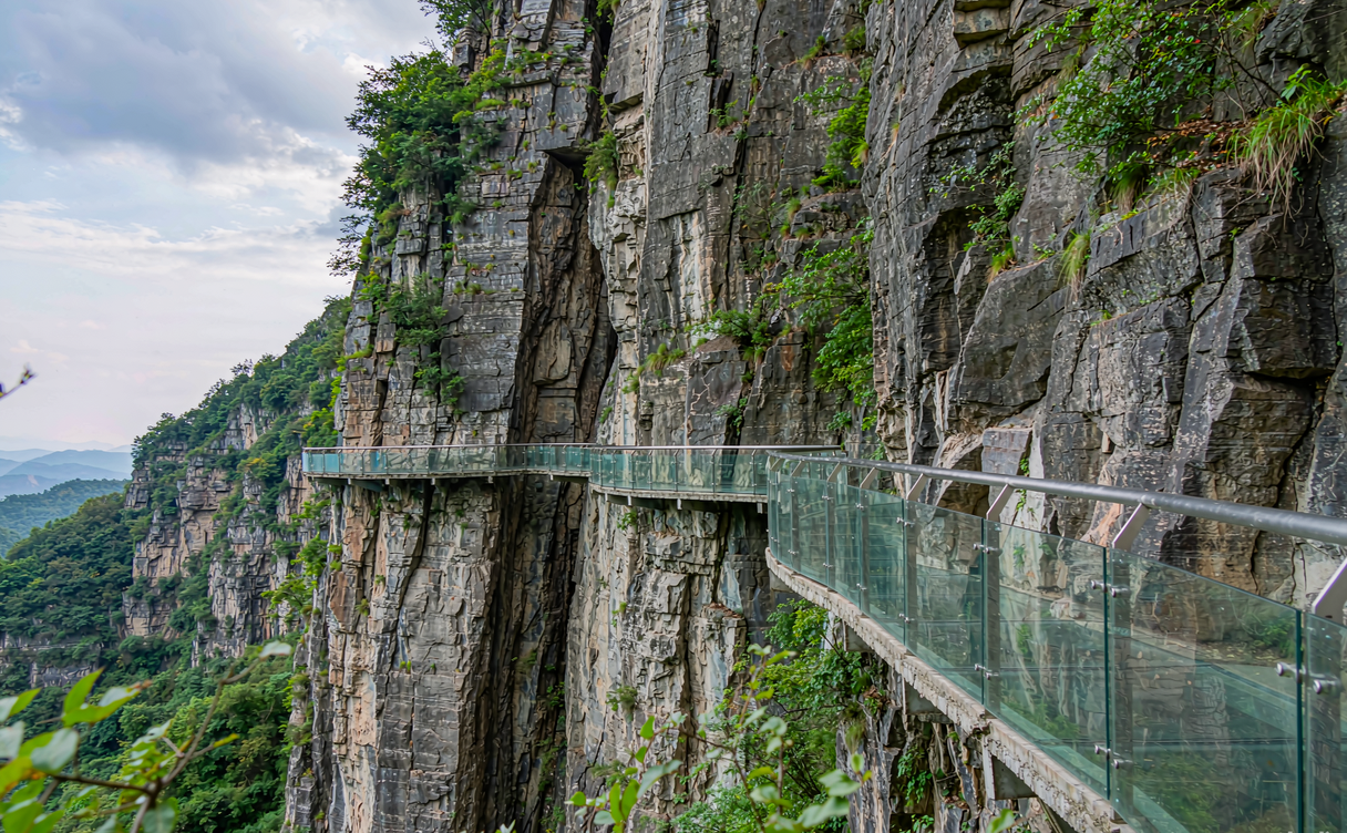 Hebi Yunmeng Mountain plank road along a cliff in Henan, China