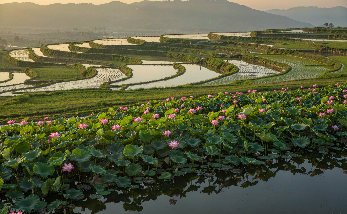 Hequing Caohai Wetland at sunrise