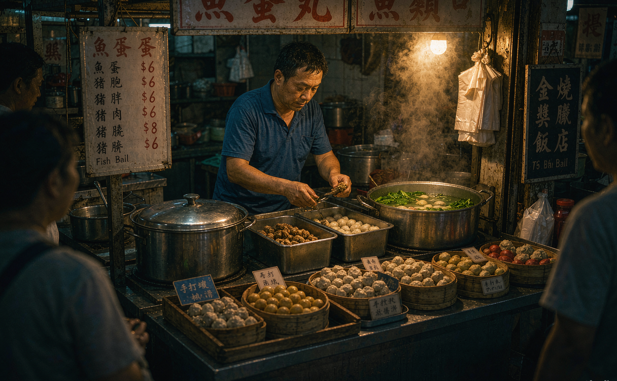 Hong Kong street food guide - vendor cooking egg waffles on a spherical griddle
