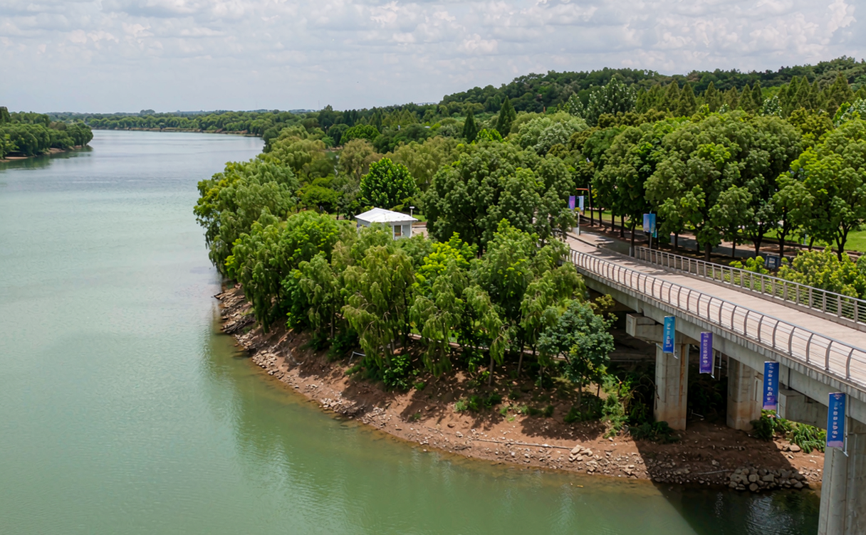 Zhanghe Reservoir lakeside and hills near Jingmen, Hubei, China