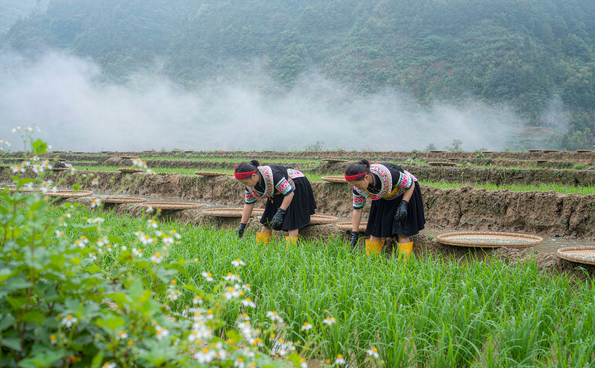 Dajun village stone lane with She embroidery in Jingning