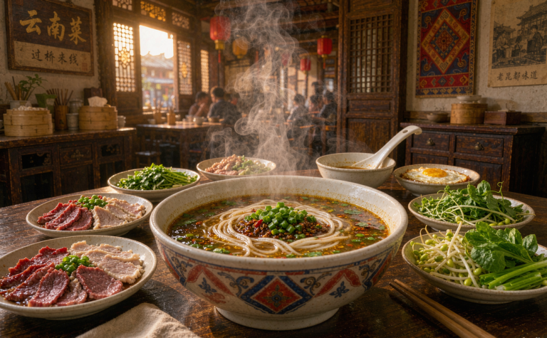 Kunming Food Travel Guide: Crossing-the-Bridge Noodles and Flower Cakes