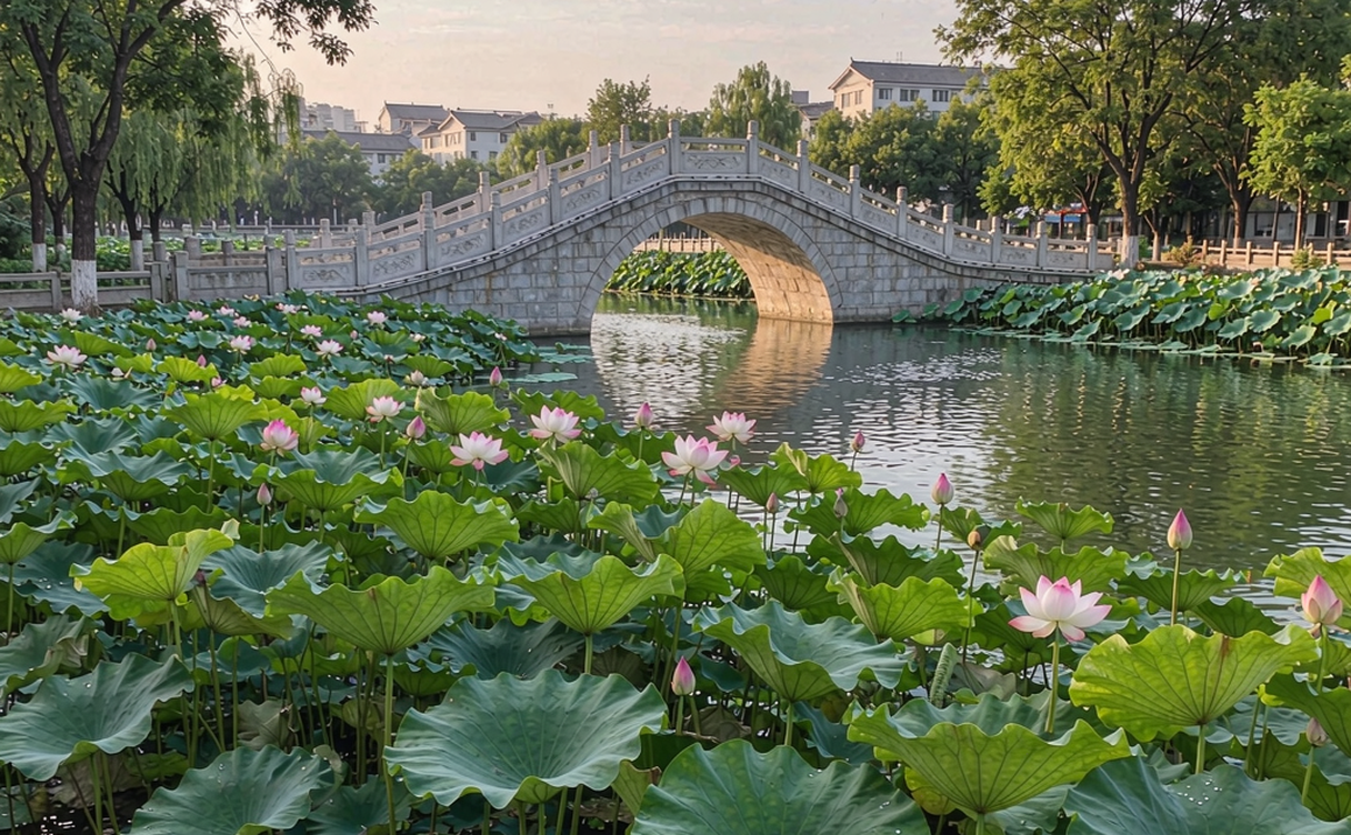 Green Lake Kunming Cuihu Park with seagulls and willow bridges