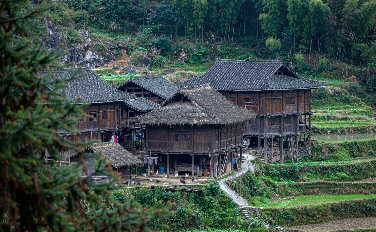 Nangang Yao terraced village in Liannan Guangdong at sunrise