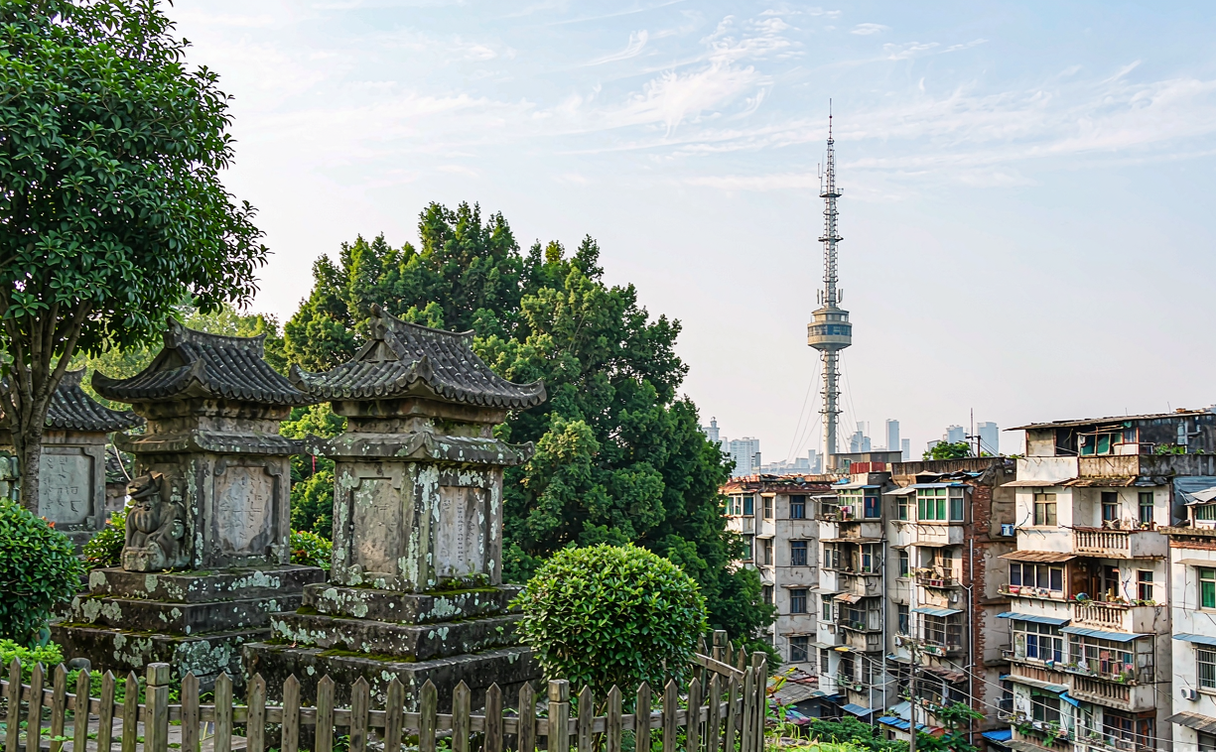 Weathered stone tombs and remains of the old city wall in Liaoyang, Liaoning, China