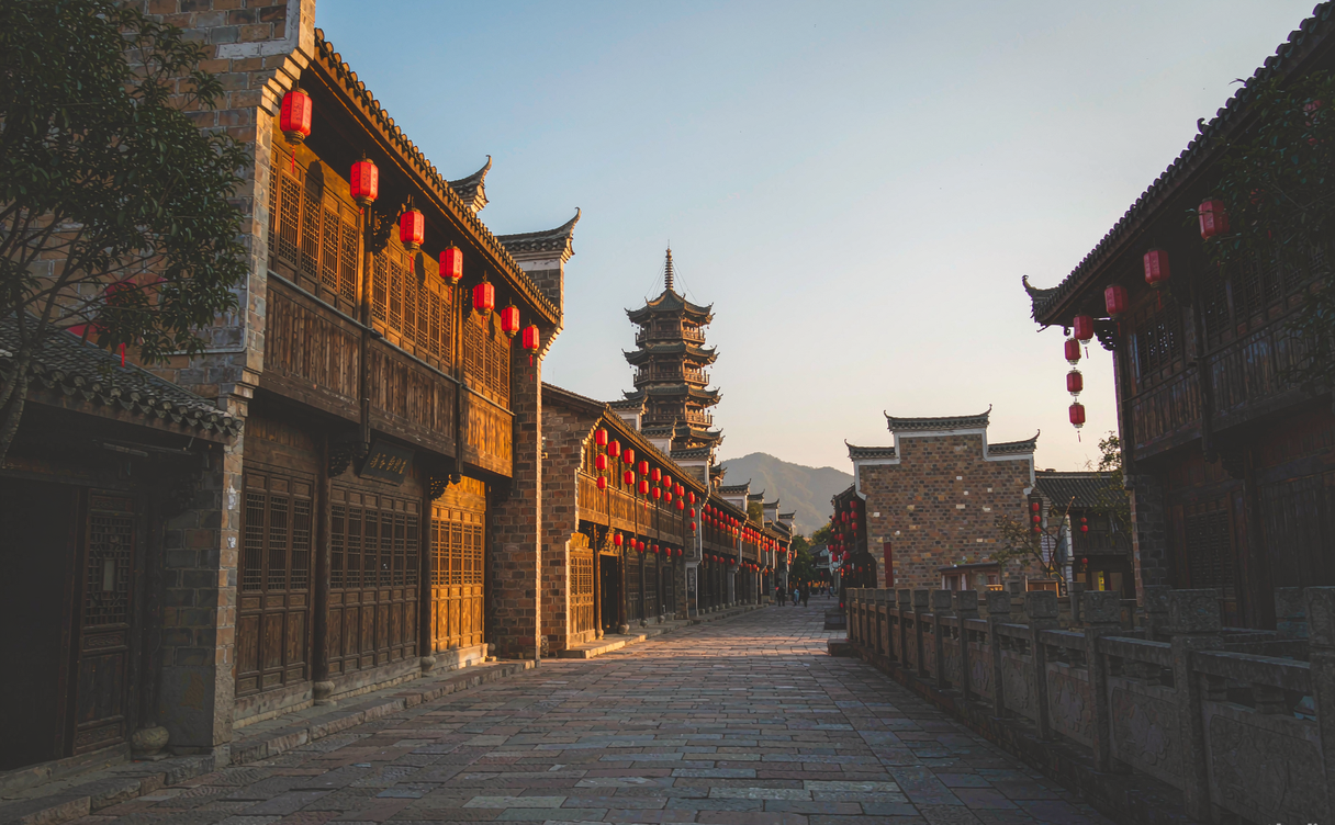 The Taizhou Fucheng city wall climbing a hillside above old Linhai, Zhejiang, China