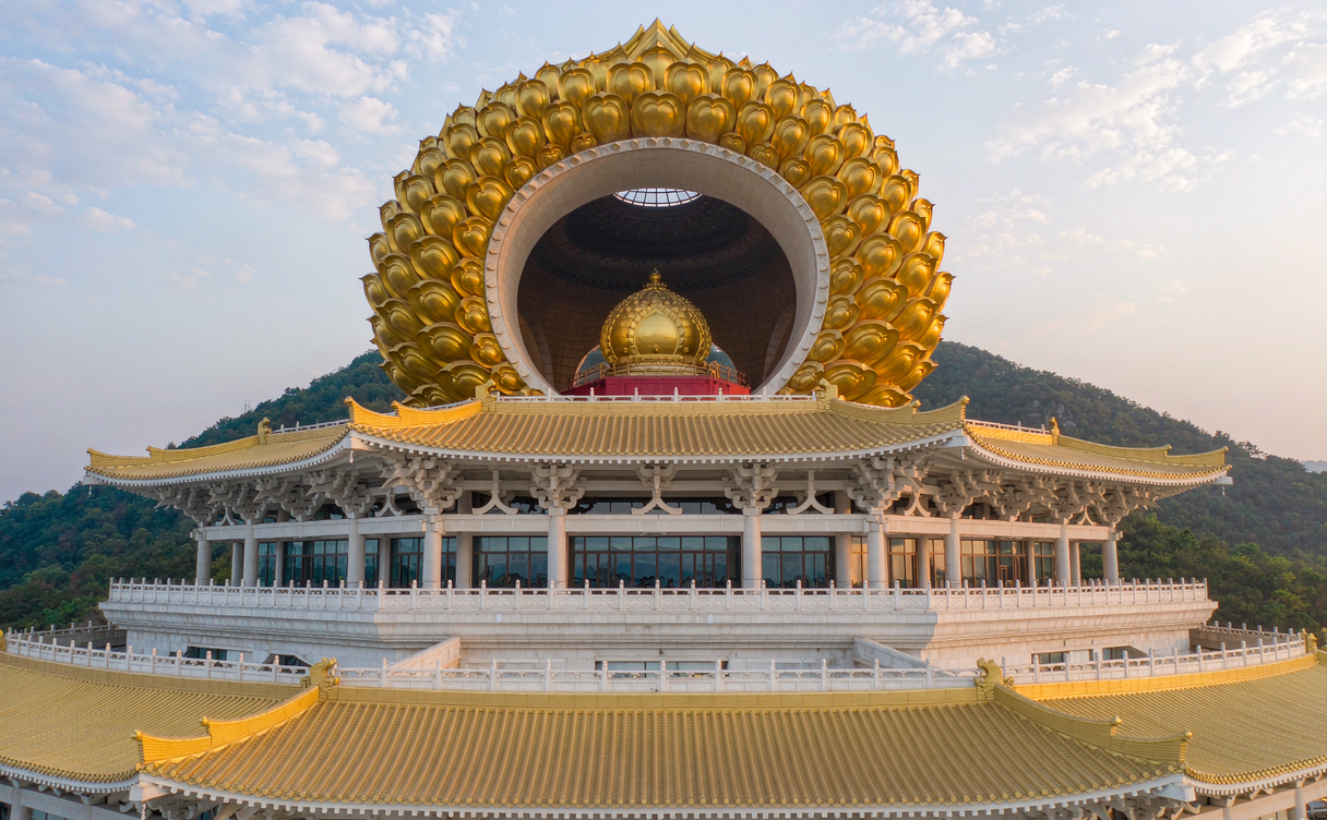 Foding Palace golden dome at Niushou Mountain Nanjing at dusk