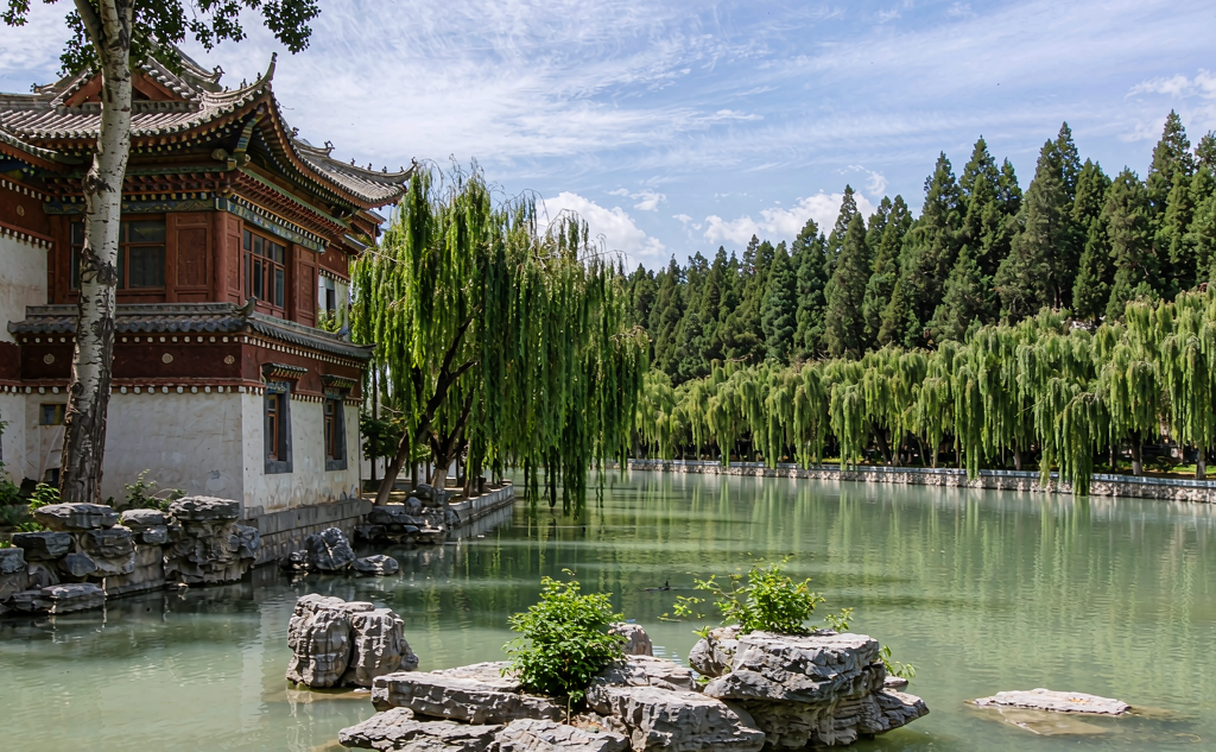 Norbulingka lakeside pavilion in Lhasa, Tibet, China