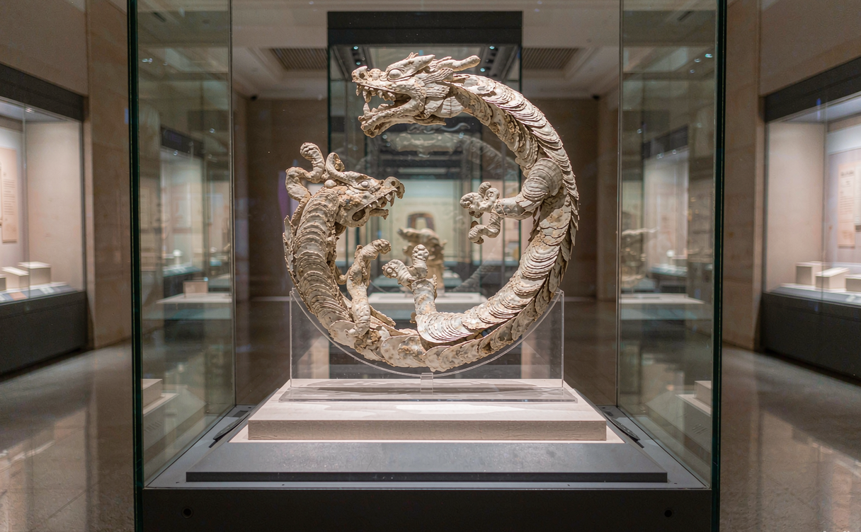 Puyang Dragon City relics clam shell dragon exhibit in a Henan museum