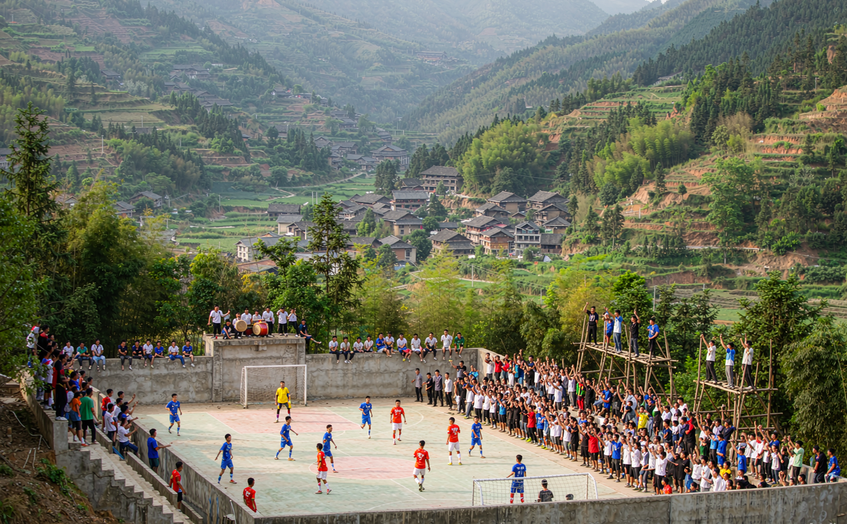 Crowd watching a Village Super League football match in Rongjiang Guizhou