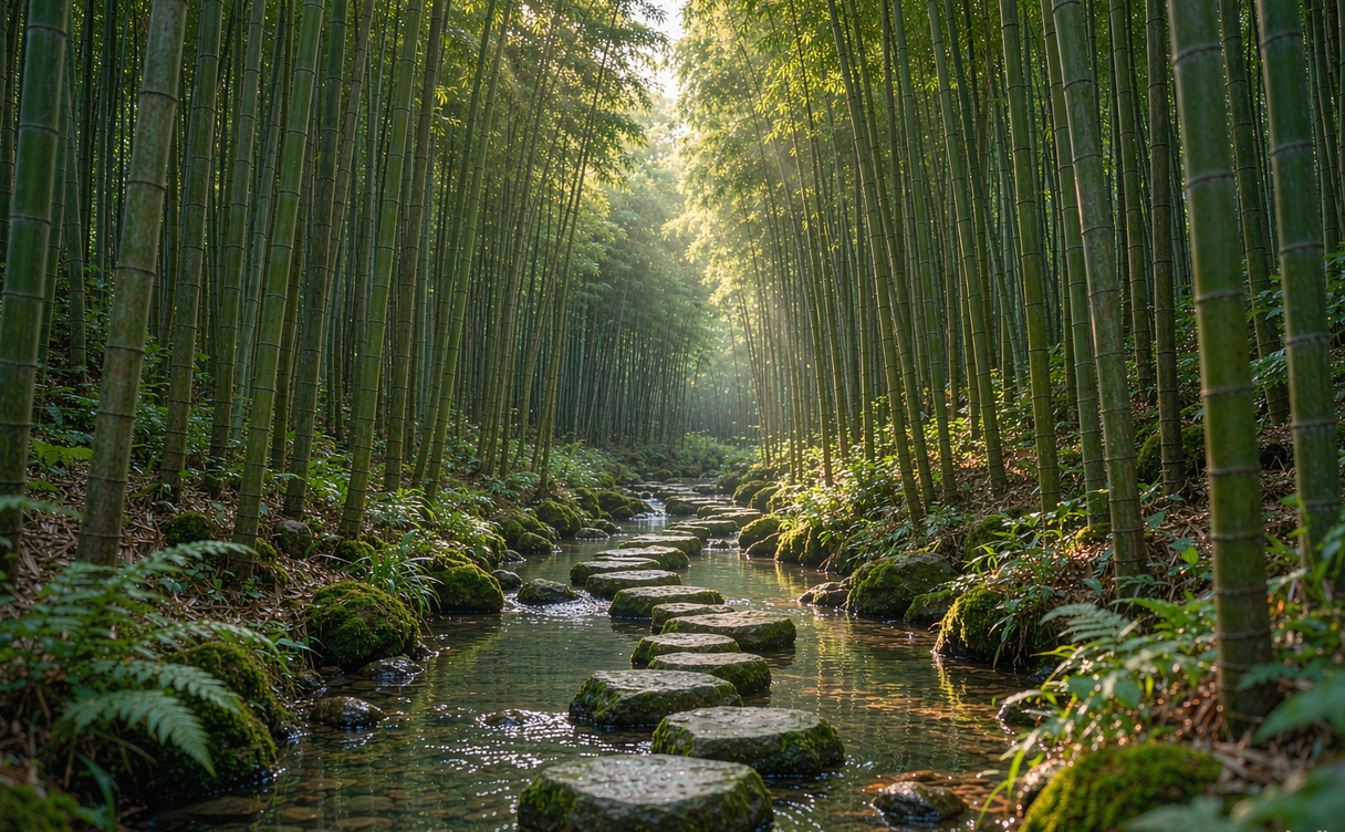 Sanzhaolun bamboo sea on mountain slope