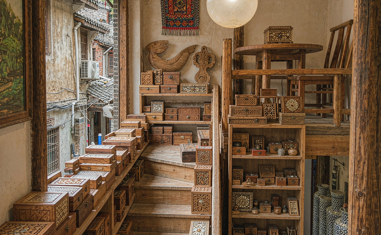 Tianzifang art studio with prints in Shanghai, China