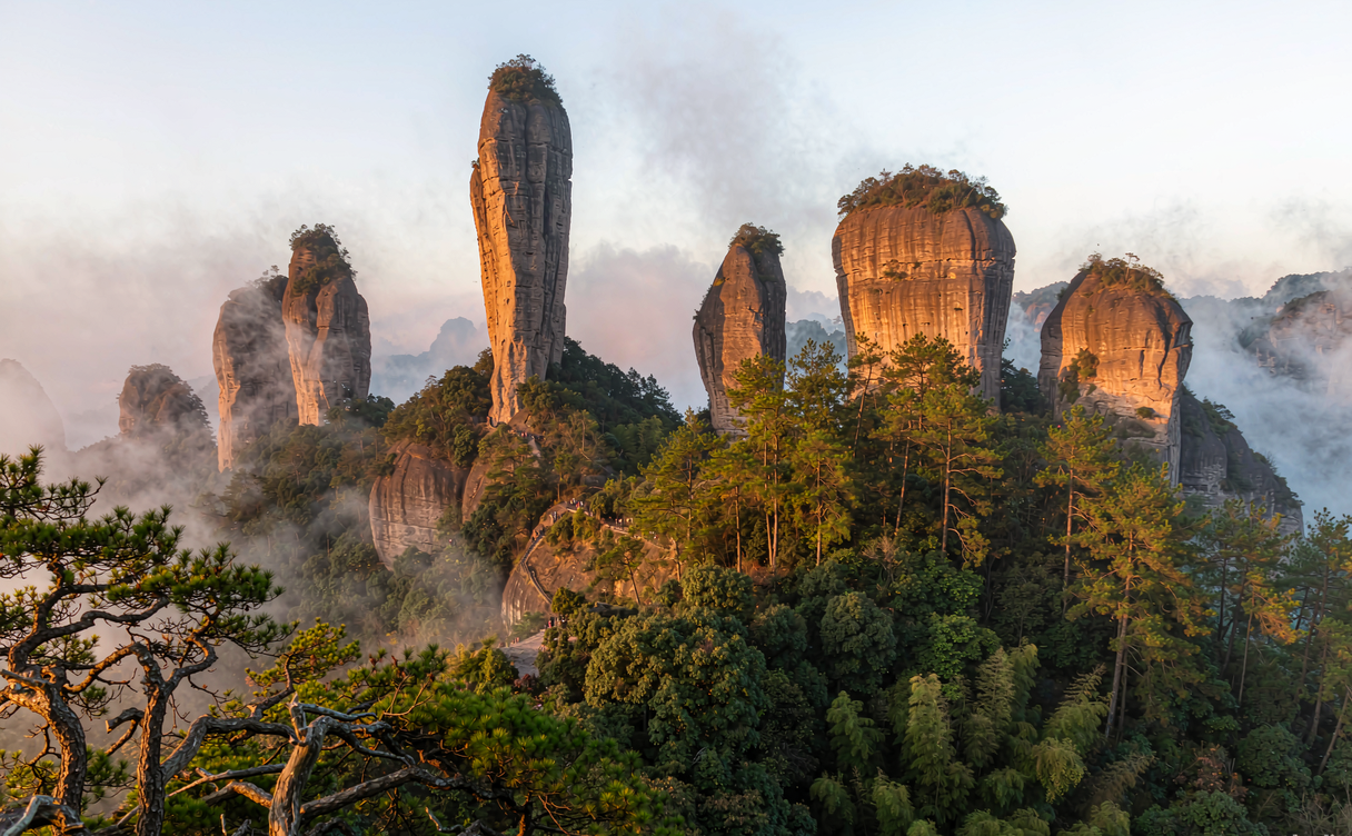 Shibing Yuntai Mountain limestone peaks in cloud