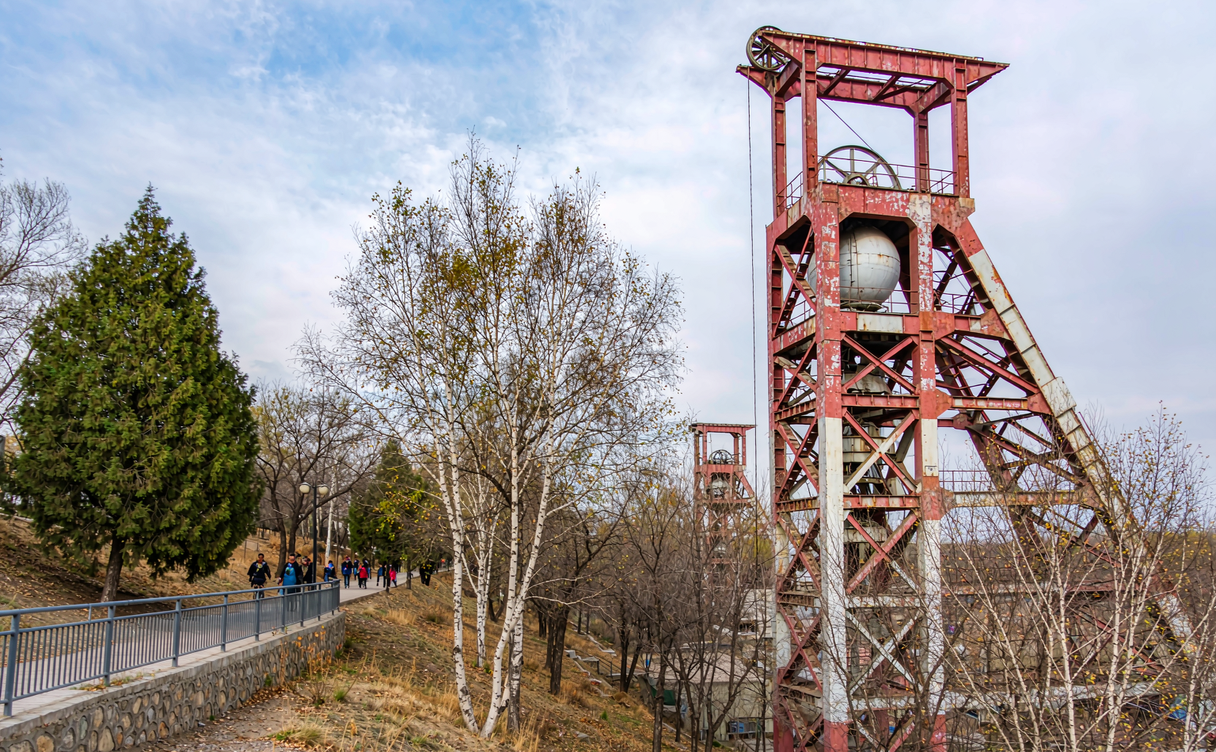 old coal mining headframe preserved as heritage in Shuangyashan Heilongjiang