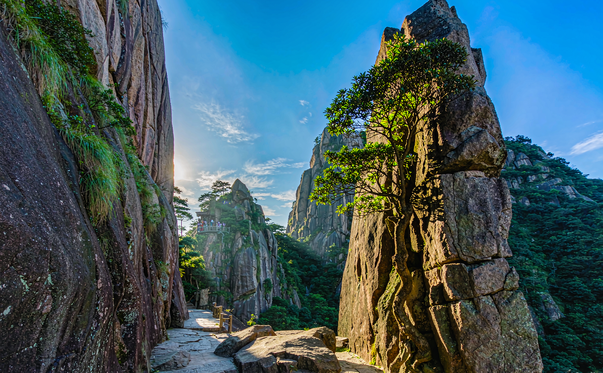 Narrow granite cleft passage on Taimu Mountain in Fuding, Fujian, China