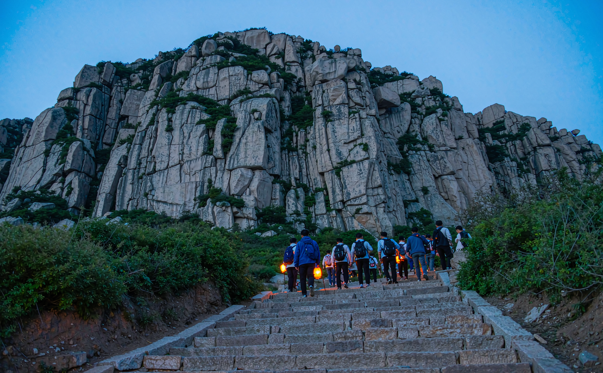 Stone steps climbing toward the South Gate to Heaven on Mount Tai summit