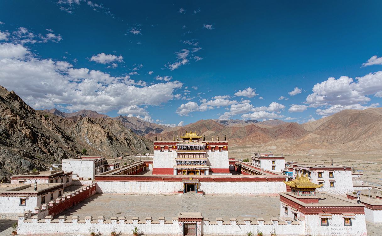 Tholing Monastery white and red temples in Tibet, China