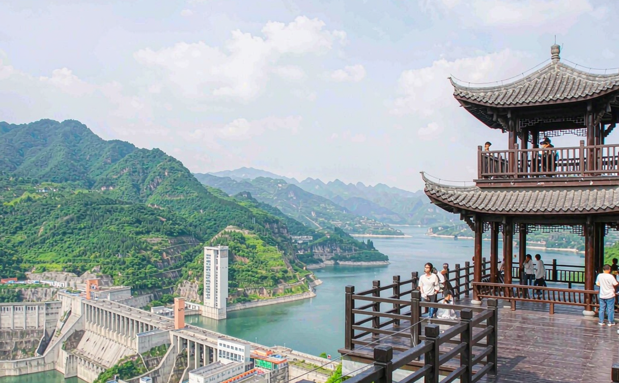 Three Gorges Dam wall and spillways viewed from Tanziling platform