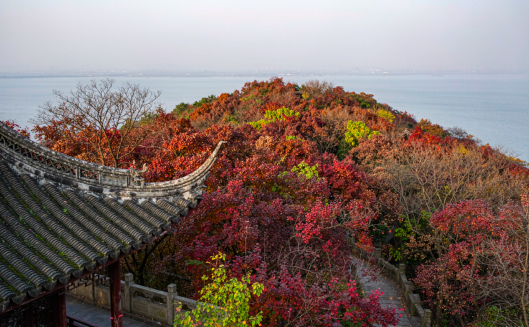 Tianping Mountain, Suzhou: Crimson Maples and Taihu Views