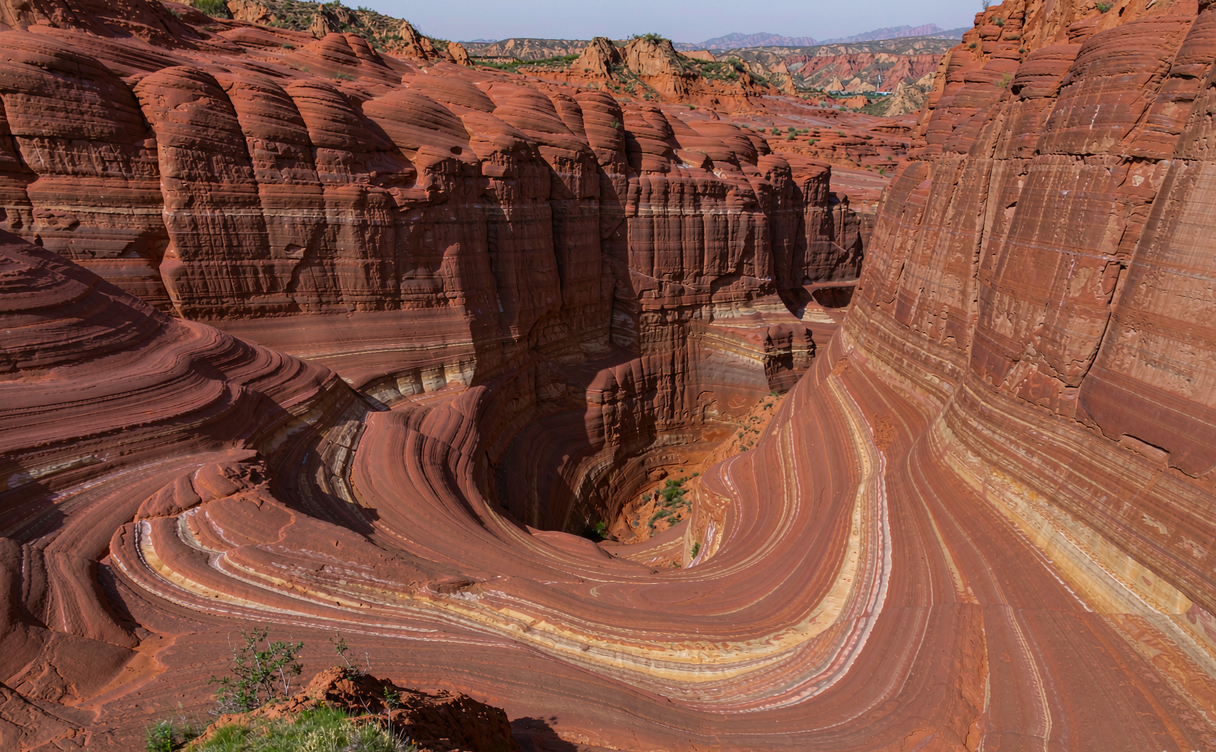 Red sandstone ribbon formations at Wave Valley Shaanxi in Jingbian