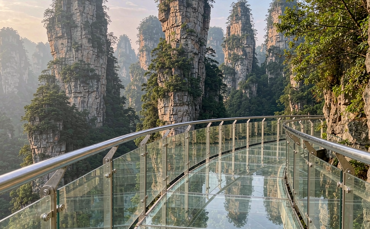Sea of clouds over quartz-sandstone pillar peaks of Wulingyuan, Zhangjiajie, Hunan, China