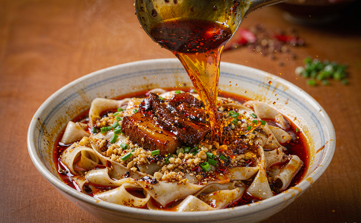 Xi'an biangbiang noodles wide belt noodles in chili oil
