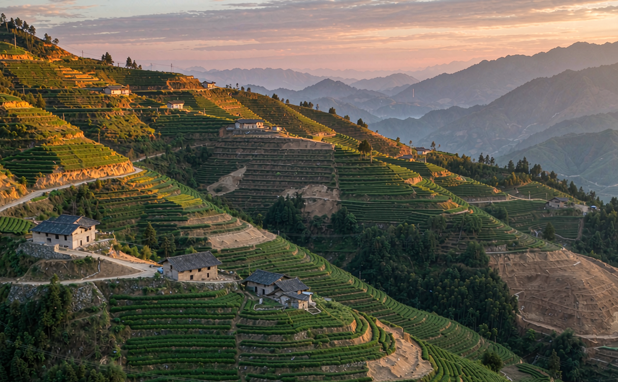 Xinhua Ziquejie terraced rice fields at sunrise