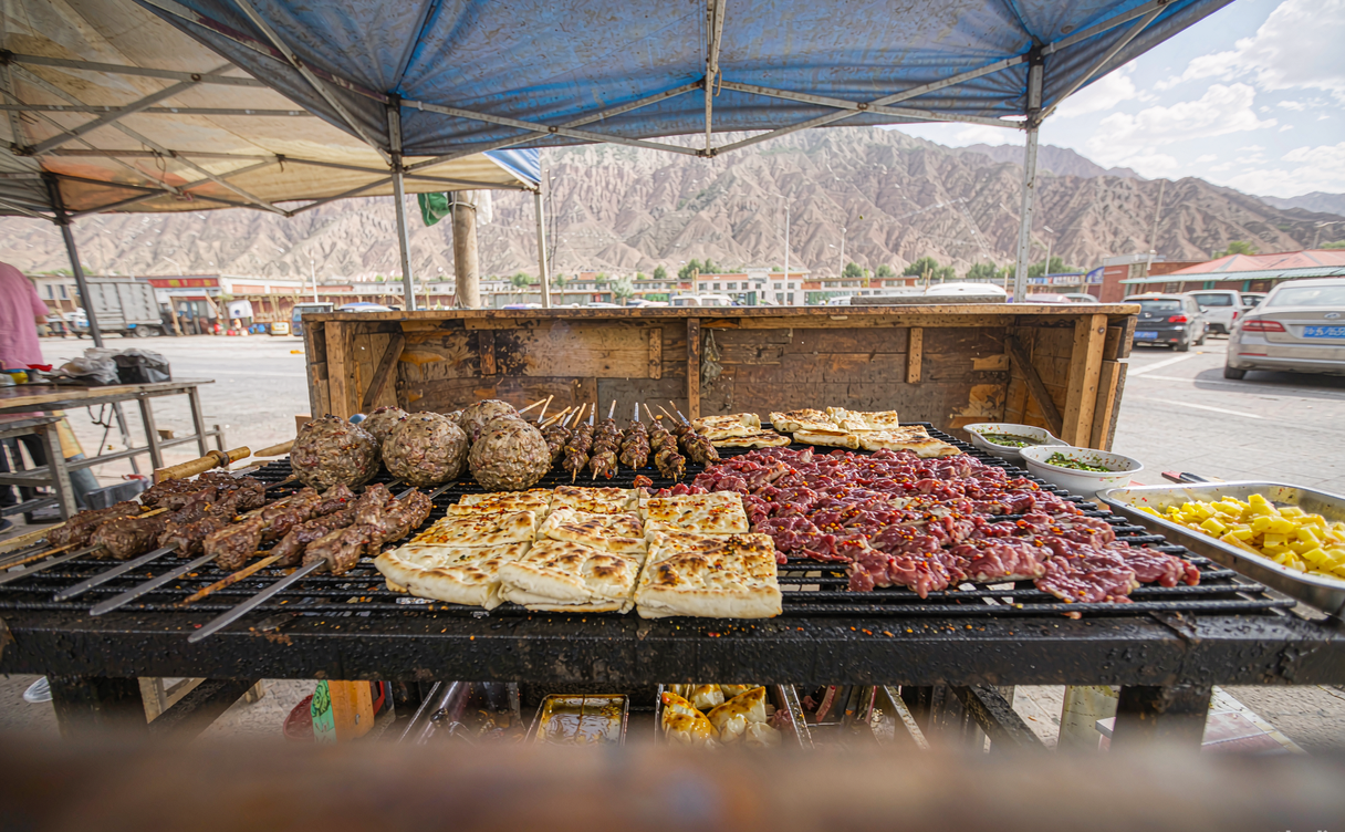 Xinjiang Uyghur lamb kebabs grilled over charcoal in Xinjiang, China