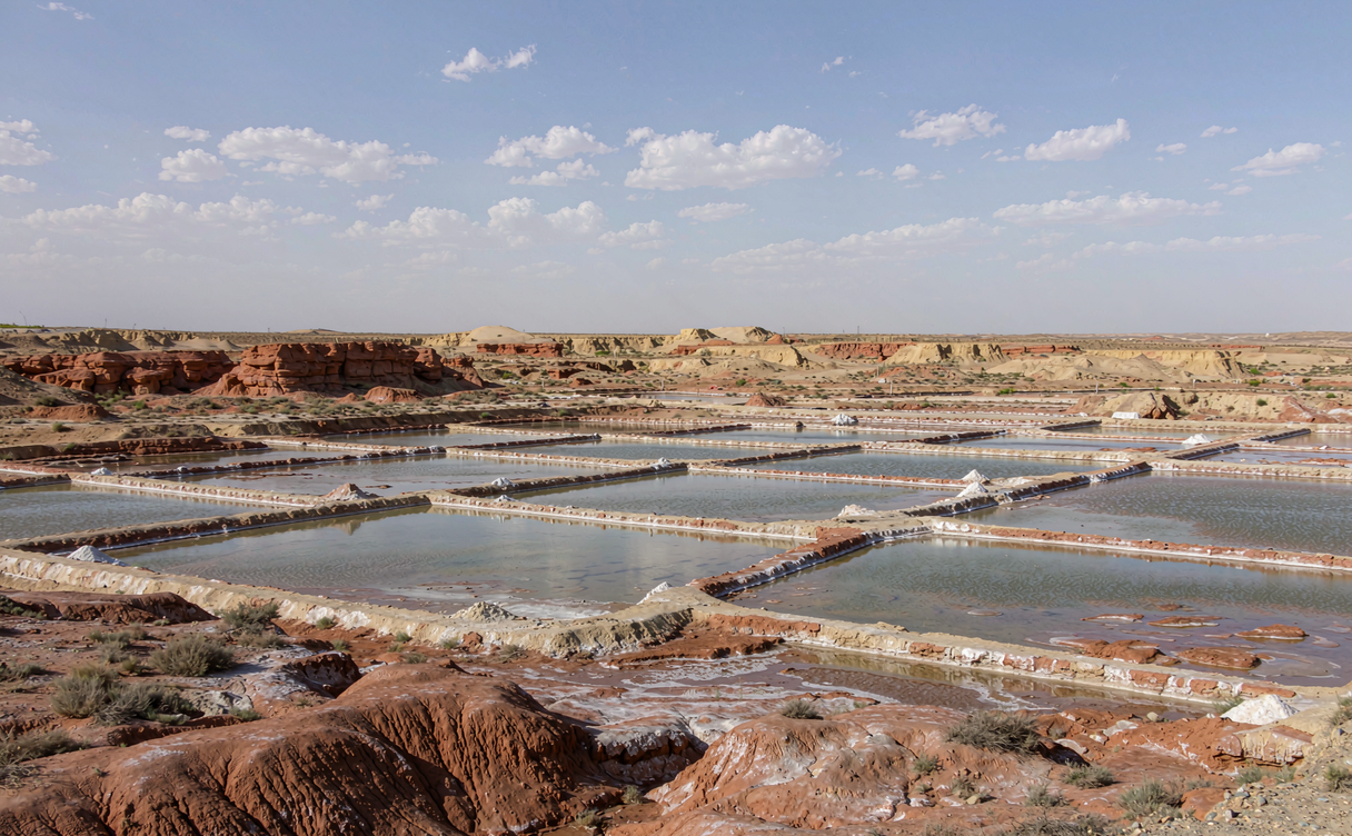 Yanchi salt lake at sunset in Ningxia, China